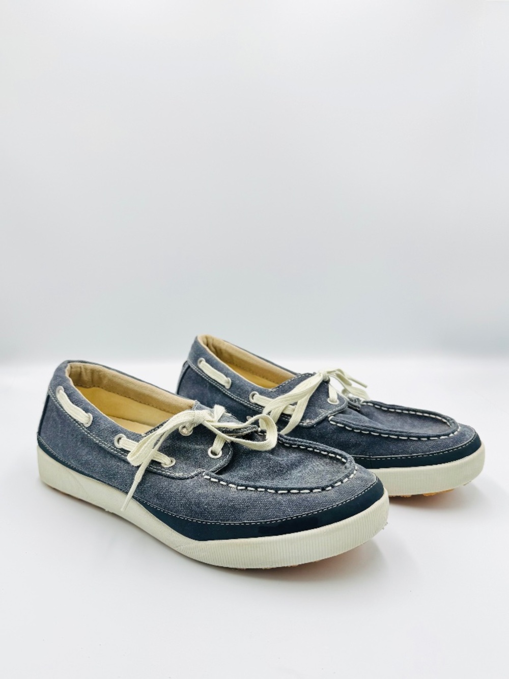 LL Bean Boat Shoes Men's 9 Blue Logo Lace Up Lightweight Casual Old Money Preppy
